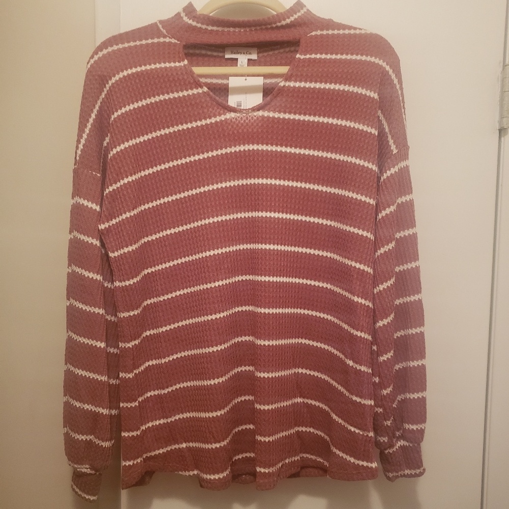 Striped Waffled Top -  Dusty Rose Color